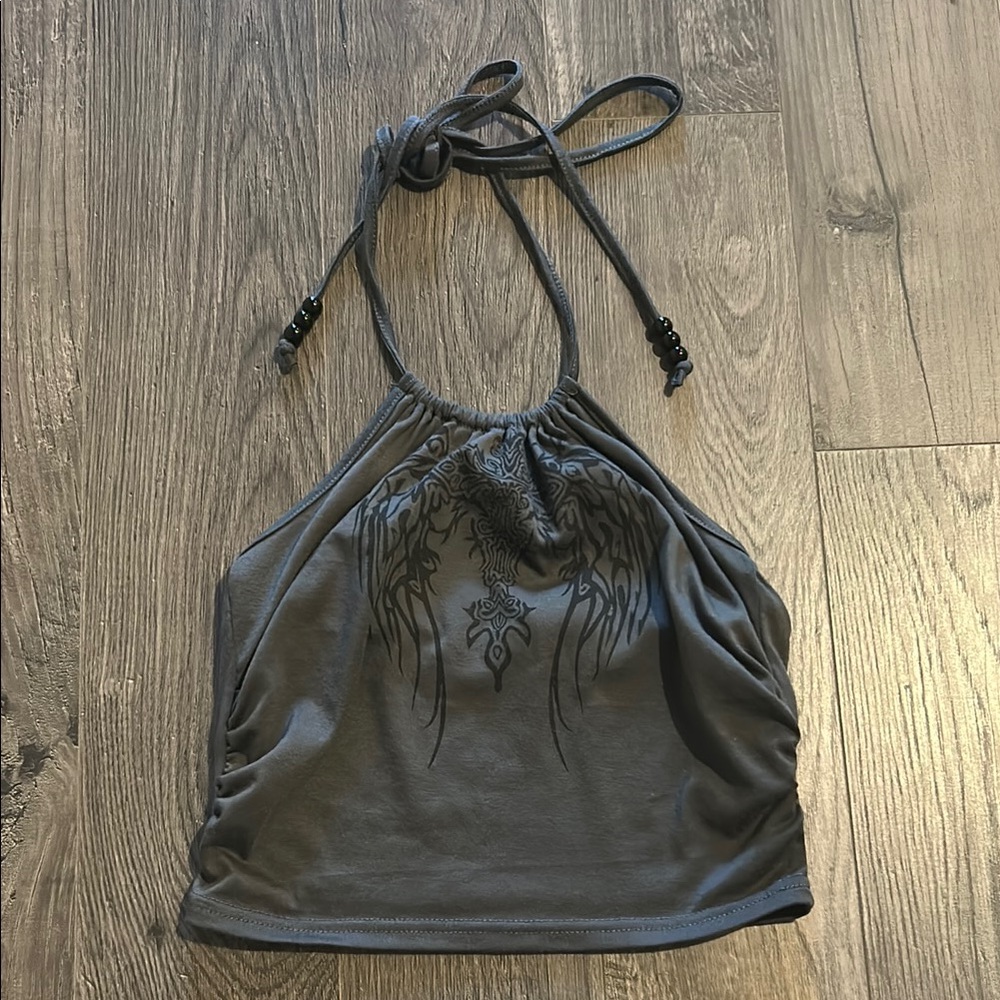 ROMWE Charcoal Halter Crop Top